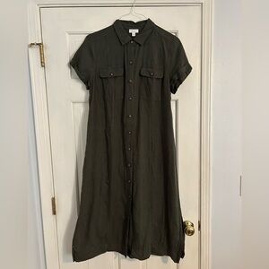 J. Jill Love Linen Dress- Olive green size medium. Dress has pockets, too!